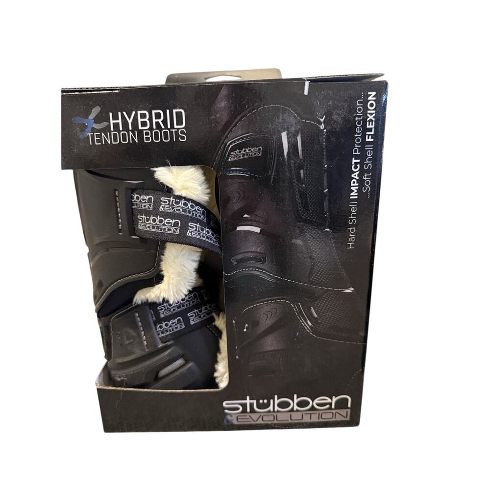 Stubben Hybrid Open Fleece Lined Front Horse Tendon Boots Black Large New In Box